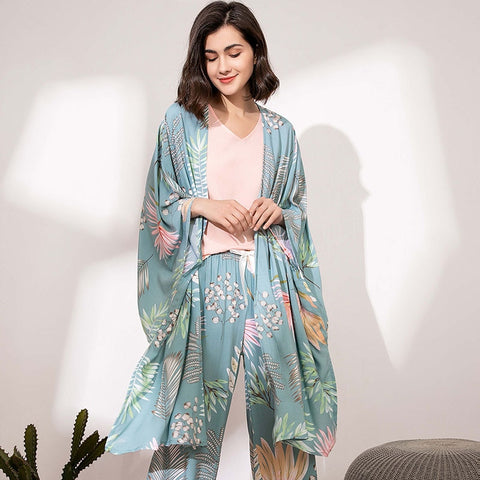 French Style Floral Print 4-Piece Sleepwear Set
