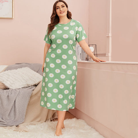 Plus Green Floral Print Night Dress