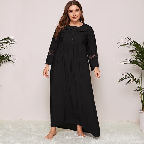 Plus Lace Panel Peter Pan Collar Nightdress