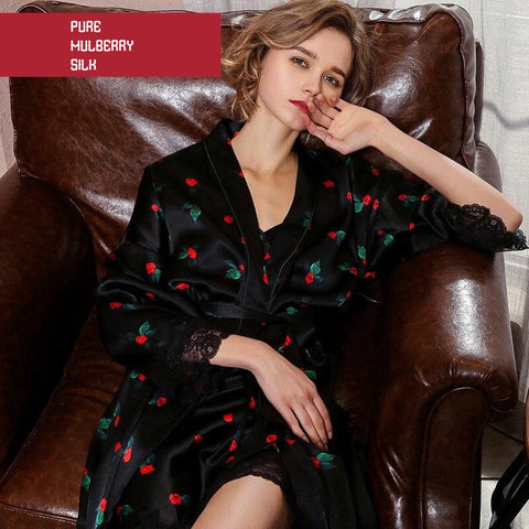 Pure Silk Printed Robe and Nightdress Set