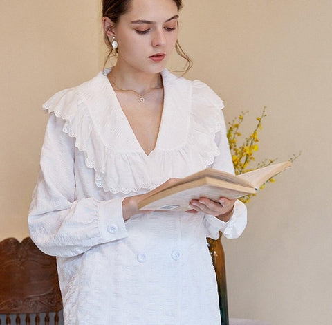 V-Neck Long sleeved Cotton Pajama Set