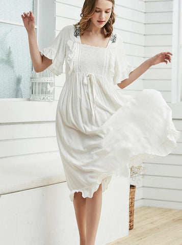 Delightful Long Nightgown with Ruffled Cuffs