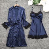 Night Dress and Robe Set with Lace Trim