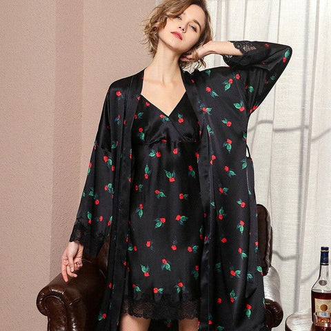 Pure Silk Printed Robe and Nightdress Set
