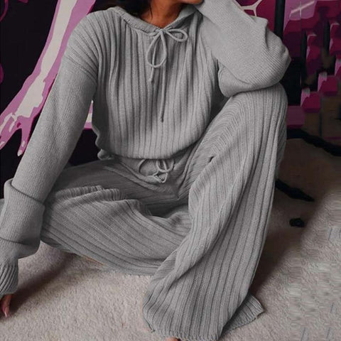 Knitted Pajama Set with Hooded Top