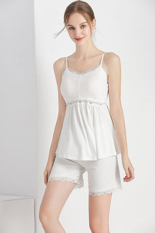 Cotton/Lace Short Pajamas with Spaghetti Strap Top