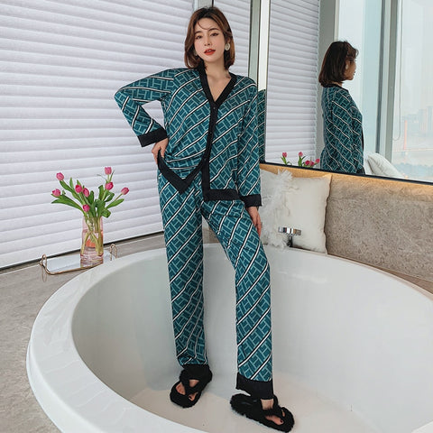 Cross Letter Print Faux Silk Pajama Set