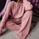Knitted Pajama Set with Hooded Top