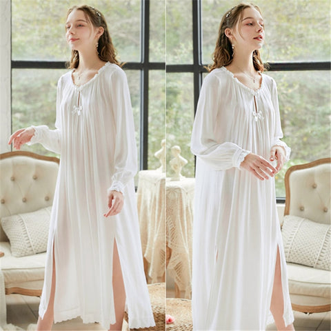 White Loose Soft Cotton Long Nightgown