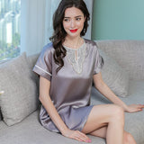 Pure Silk and Lace Elegant Short Sleeve Nightdress