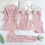 Pink Faux Silk and Lace Sleepwear Set