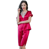 Pure Silk Short Sleeve Knee-Length Pajama Set