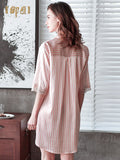 Pure Silk Long Striped Shirt-style Nightdress