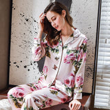 Pure Silk Floral Printed Long Sleeve Pajama Set
