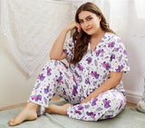 Animal and Leaf Print Short Sleeve Pajama Set