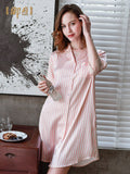 Pure Silk Long Striped Shirt-style Nightdress