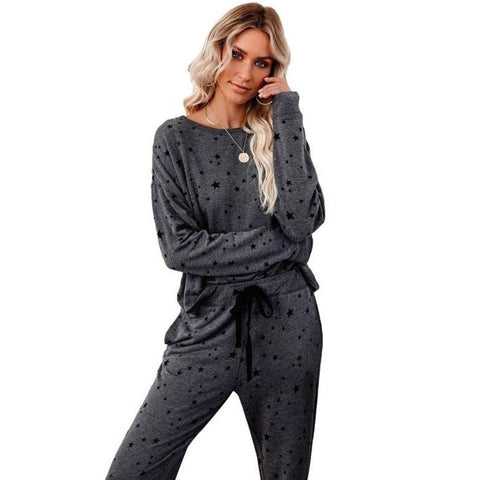 Casual Long-sleeve O-neck Casual 2-piece Pajama Set