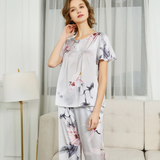 Pure Silk Lotus Flower Capri Pajama Set