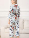 Pure Silk Floral Design Short Sleeve/Cropped Pants Pajama Set