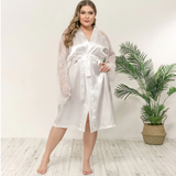 Plus Faux Silk and Lace Long Sleeve Elegant Robe