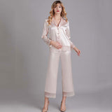 Faux Silk Pajamas in Classic Style with Lace Trim