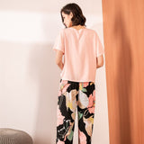 Black Floral Print Pajama Set