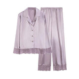 Faux Silk Pajamas in Classic Style with Lace Trim