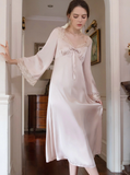 Long Sleeve V-Neck Retro Style Delicate Nightdress