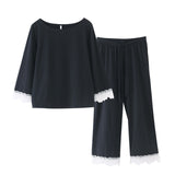Ladies Elegant Long Pant/Sleeves Charcoal Pajama Set