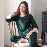 Ladies Elegant Long Pant/Sleeves Green Pajama Set